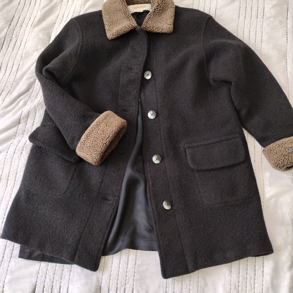 Ladies Black Boiled Wool Car Coat - by Talbots